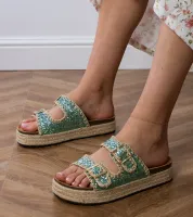 Zielone klapki espadryle brokatowe z klamerkami Induri 40