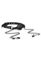 knebel-open ball gag with nipple clamps