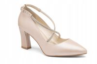 Ślubne Czółenka skórzane z ozdobnymi paseczkami na krzyż beż BUTDAM 38