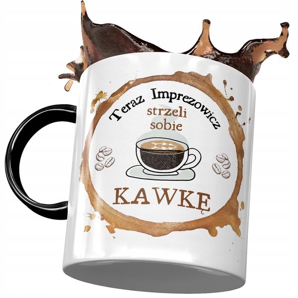 Kubek Czarny Dla Imprezowicza Strzeli Sobie Kawkę Z Nadrukiem Ze Zdjęciem zdjęcie 1