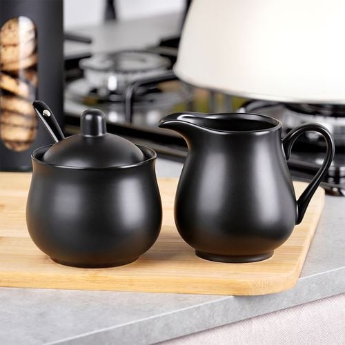 Zestaw Cukierniczka Mlecznik Łyżeczka Pojemnik na Cukier Mleko Czarna na Arena.pl