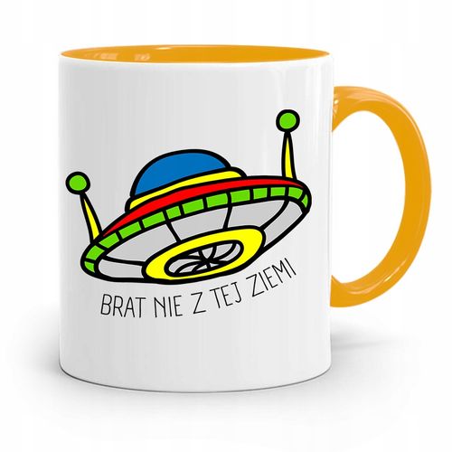 Kubek Żółty Prezent Dla Brata Nie Z Tej Ziemi Z Nadrukiem Ze Zdjęciem na Arena.pl
