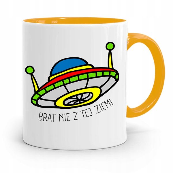 Kubek Żółty Prezent Dla Brata Nie Z Tej Ziemi Z Nadrukiem Ze Zdjęciem zdjęcie 1