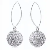 ELEGANCKIE WISZĄCE SREBRNE KOLCZYKI KULKI 14MM KRYSZTAŁ CRYSTAL BEADS