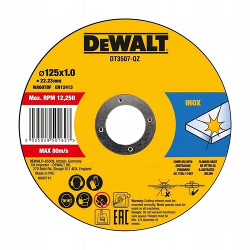 DEWALT TARCZA DO METALU INOX 125X1MM 10SZT DT3507 na Arena.pl