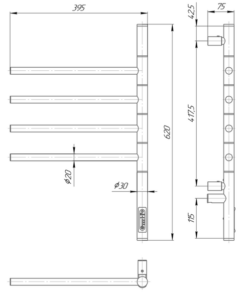 ELNA Grzejnik łazienkowy elektryczny Vertical 4 ruchome ramiona Czarny mat zdjęcie 3