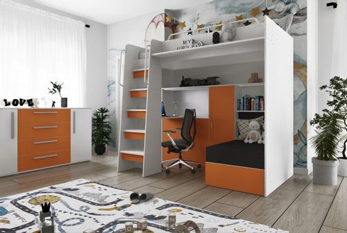 Łóżko piętrowe JSM7 z sofą i biurkiem granatowe + materac Elena na Arena.pl