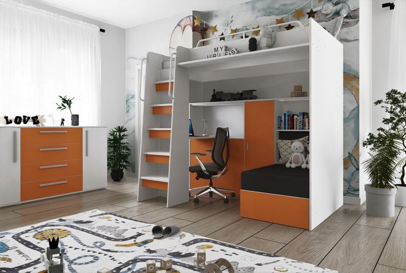 Łóżko piętrowe JSM7 z sofą i biurkiem granatowe + materac Elena zdjęcie 4