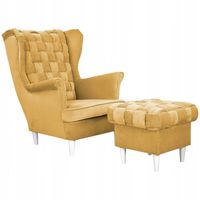 Fotel uszak Carol z podnóżkiem skandynawski Family Meble zółty miodowy