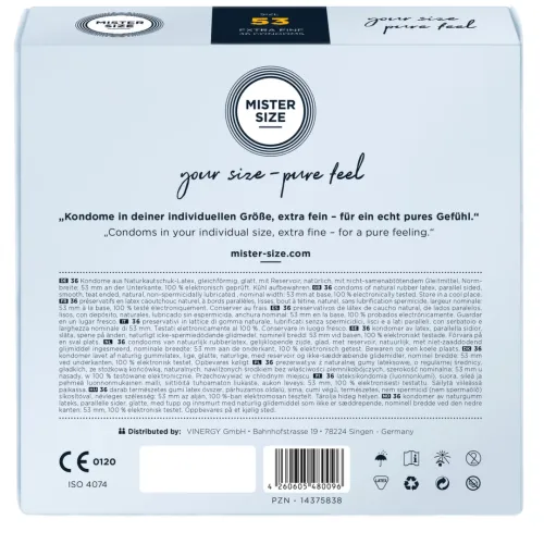 mister size 53 mm - precyzyjne prezerwatywy, 36 sztuk, anatomiczny kształt na Arena.pl