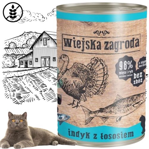 karma mokra dla kota  indyk łosoś 400g wiejska zagroda bez zbóż i cukru na Arena.pl