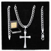 ŁAŃCUSZEK SREBRNY 925 PANCERKA Z KRZYŻYKIEM MĘSKI 3,8 MM. GRAWER