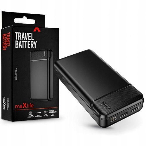 Super Power Bank 20 000 mAh Maxlife 2x USB + Kabel Ledowe Diody Czarny na Arena.pl