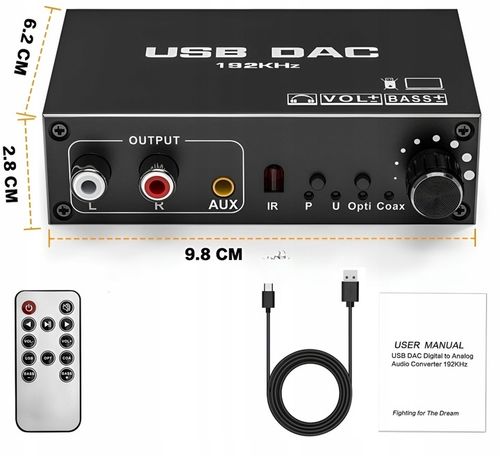 KONWERTER AUDIO USB DAC TOSLINK COAXIAL CINCH AUX ZEWNĘTRZENA KARTA na Arena.pl