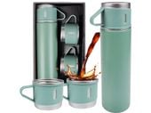 Termos z filiżankami 500ml +3 kubki zestaw prezentowy upominek zielony