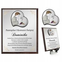 SREBRNY OBRAZEK NA KOMUNIĘ CHŁOPCA PAMIĄTKA nadruk na stojaku