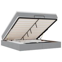 Rama łóżka otomana z materacem, jasnoszara, 160x200 cm, tkanina