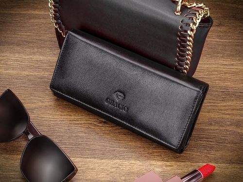 Portfel Damski Czarny Skóra Naturalna Gracio Duży Pojemny PREZENT na Arena.pl