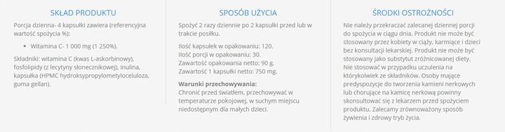 LIPOCAPS C1000 Liposomalna Witamina C 120 kapsułek zdjęcie 4