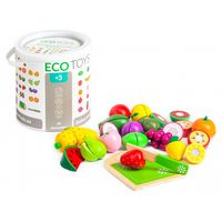 ZESTAW DREWNIANE OWOCE 20 EL Z WIADERKIEM I NOŻEM DLA DZIECI