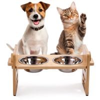 Zestaw 2 misek Z REGULACJĄ WYSOKOŚCI  pies kot drewniane dla zwierząt