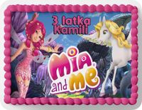 PROSTOKĄTNY OPŁATEK NA TORT A4 20x29CM - MIA I JA MIA AND ME + IMIĘ