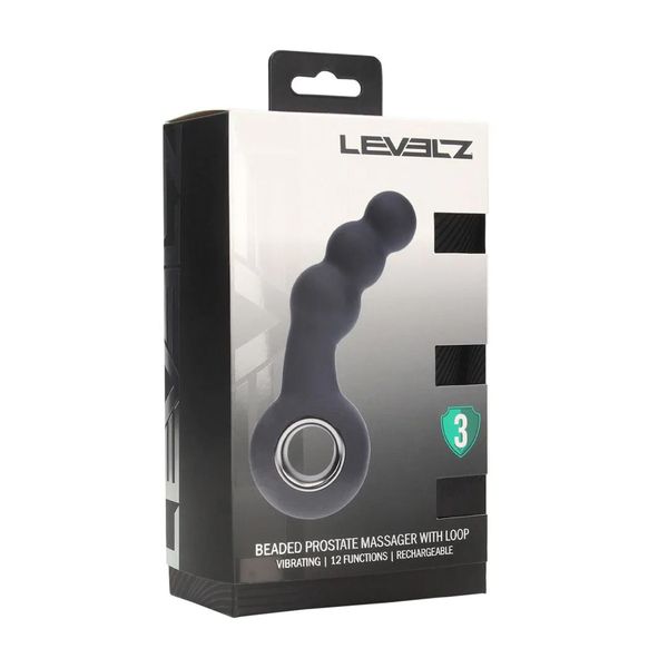 Vibrating Beaded Silicone Prostate Massager With Loop - Black zdjęcie 2