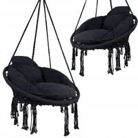 Fotel wiszący bocianie gniazdo huśtawka z poduszką do domu i ogrodu czarny