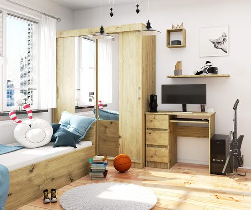 Biurko komputerowe A-6 90 cm lewe - dąb artisan - 3 szuflady na Arena.pl