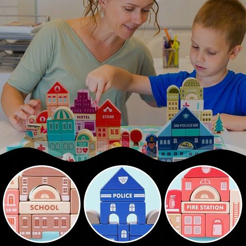 ZESTAW Klocki drewniane Miasto Auta Zestaw Puzzle Mata 115 Klocków EDU na Arena.pl