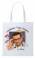 Mateusz Morawiecki Pis Torba Eco Biała Shopper Z Nadrukiem Ze Zdjęciem