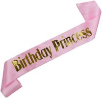 Birthday Princess - jasnoróżowa szarfa ze złotym nadrukiem