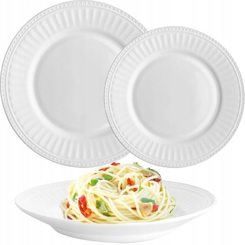 KOMPLET ZESTAW TALERZY SERWIS OBIADOWY 36el DLA 12 OSÓB BIAŁE TALERZE ROMA na Arena.pl