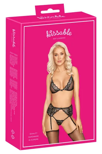 kissable lace set s/m - biustonosz bez fiszbiny z pasem do pończoch na Arena.pl