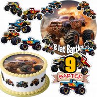 ZESTAW OPŁATEK NA TORT 20CM + 16 POSTACI - MONSTER TRUCK + IMIĘ 15CM 18CM