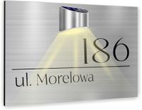 Tabliczka adresowa nierdzewna Tablica numer domu 40x30 cm lampka solarna