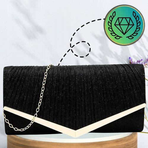 Torebka Wieczorowa Czarna Kopertówka Błyszcząca Ślub Wesele Wizytowa mała na Arena.pl