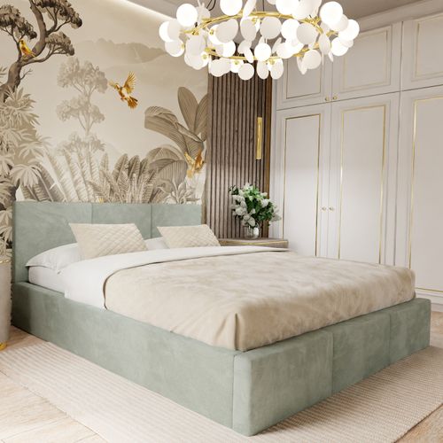 ŁÓŻKO TAPICEROWANE DO SYPIALNI 180x200 ŁÓŻKO PODWÓJNE Z POJEMNIKIEM MIĘTOWE na Arena.pl