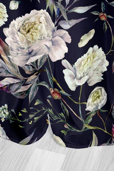 Zasłona gotowa na przelotkach PEONY 140x250 czarna kwiaty peonii zdjęcie 4
