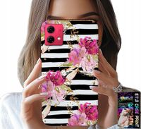 ETUI DO MOTOROLA EDGE 40 NEO - KWIATKI W CZARNO - BIAŁE PASKI WZORY