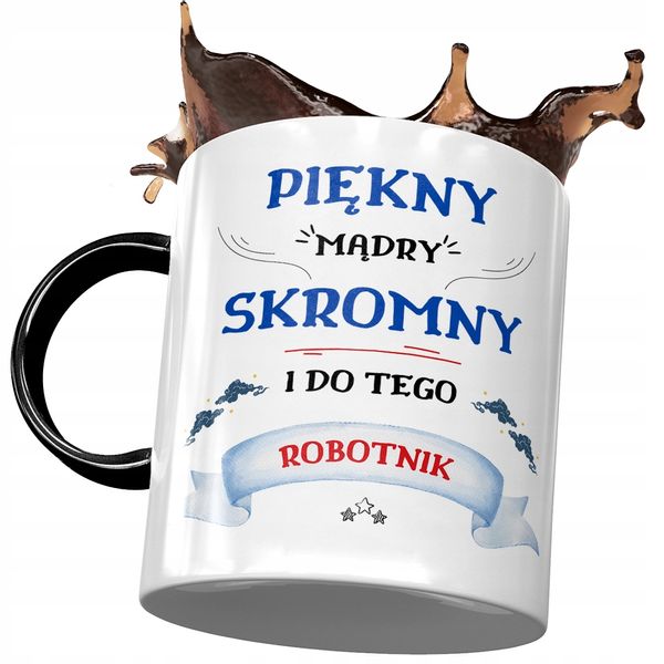 Kubek Czarny Dla Robotnika Piękny Mądry Skromny Z Nadrukiem Ze Zdjęciem zdjęcie 1