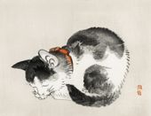 Plakat 65x50cm Sleeping Cat, Bairei Japoński Vintage do Salonu