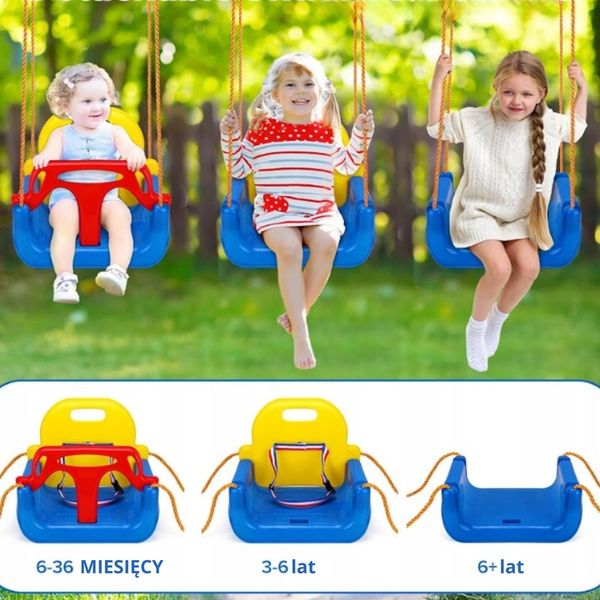 Huśtawka Ogrodowa Modułowa domowa dla Dzieci 3w1 Mocna na Linach Bezpieczna zdjęcie 2