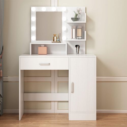 Toaletka kosmetyczna makijażu wizażu z lustrem led nowoczesna glamour biała na Arena.pl