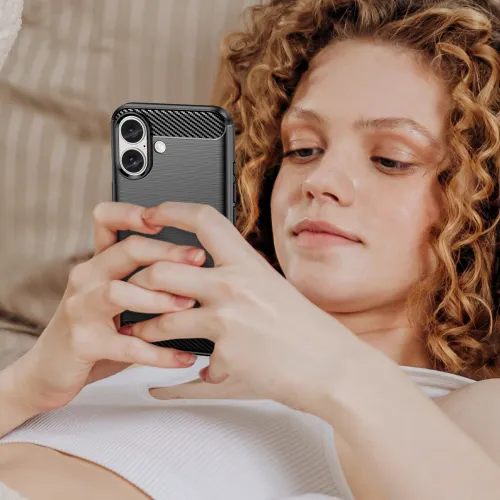 etui silikonowe carbon case do iphone 16 plus - czarne na Arena.pl