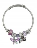 Bransoletka charms modułowa sztywna regulowana kolor srebrny Motylek 18