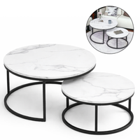 zestaw okrągłych stolików kawowych 2w1 biały marmur 60 i 80 cm stl14