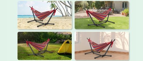 HAMAK OGRODOWY ze stelażem dwuosobowy brazylijski DUŻY RED GARDEN ZESTAW na Arena.pl