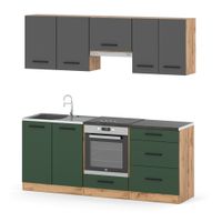 Kuchnia Z Blatem Pojemna Nowoczesna Mała 2.0m Wotan Szary Butelkowa Zieleń