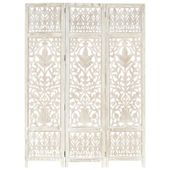Parawan 3-panelowy, rzeźbiony, biały, 120x165 cm, drewno mango